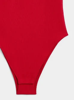 Ribbed thin-strap scoop-neck bodysuit