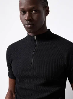 Ribbed zip-neck T-shirt