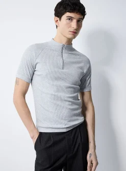 Ribbed zip-neck T-shirt