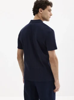 Ribbed-stripe jersey polo