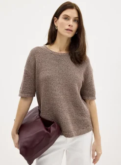 Ribbon-knit loose sweater