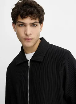 Rib-jersey polo-collar cardigan