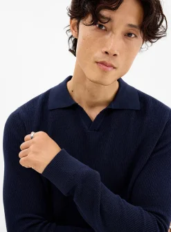 Rib-knit Johnny-collar sweater