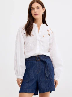 Richelieu embroidery stand-collar blouse