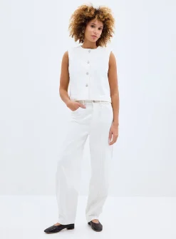 Rina silver buttons white denim vest