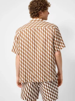 Roberto wave pattern linen camp shirt