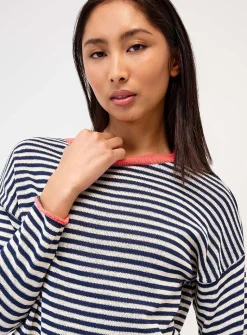Rolled edges striped sweater
