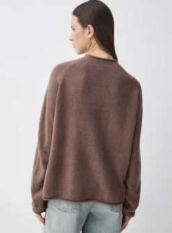 Rolled hem bouclé knit sweater