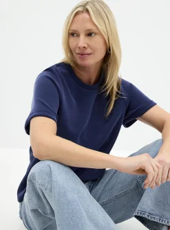Rolled sleeves peachskin T-shirt