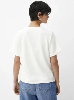 Rolled sleeves peachskin T-shirt
