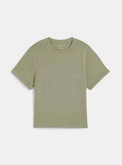 Rolled sleeves peachskin T-shirt