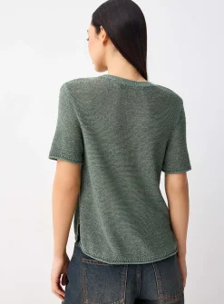 Rolled trim fine-knit sweater
