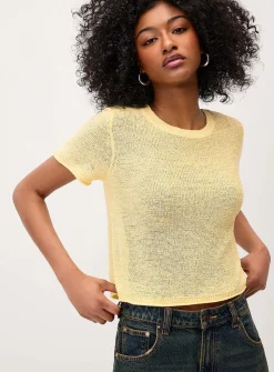 Rolled trim fine-knit sweater