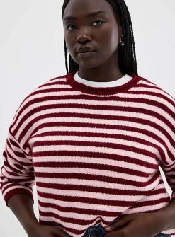 Rolled trim striped sweater