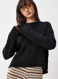 Rolled-trim boat-neck sweater