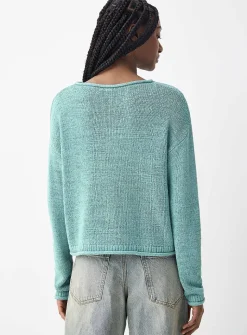 Rolled-trim boat-neck sweater