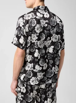 Rose print silky bowling shirt