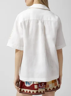 Rosemary openwork embroidery pure linen shirt