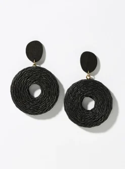 Round wood and raffia earrings