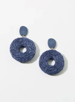 Round wood and raffia earrings