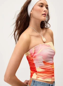 Ruched mesh tube top