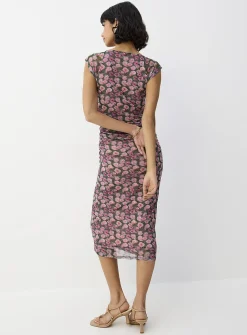Ruched micromesh midi dress