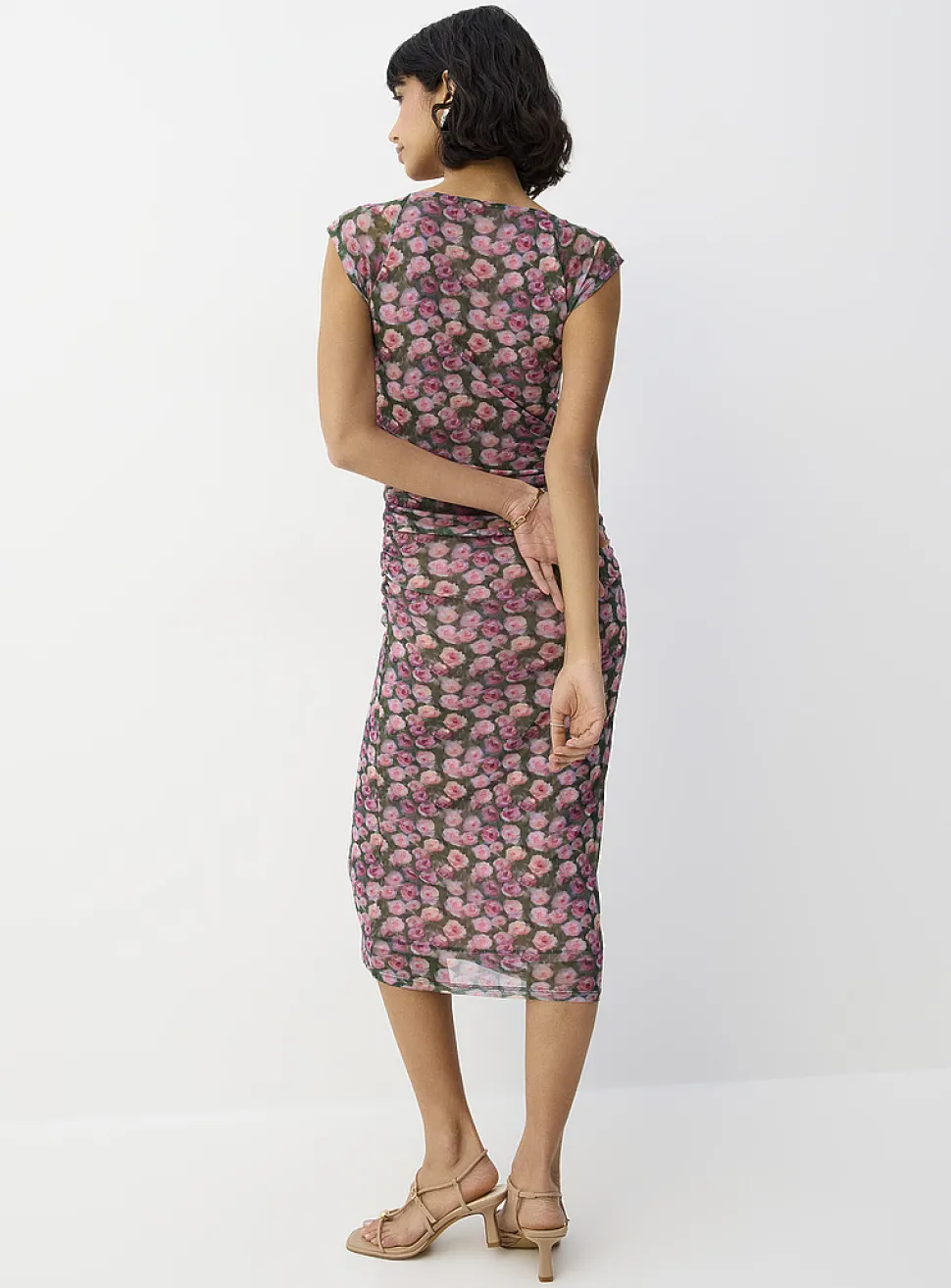 Ruched micromesh midi dress