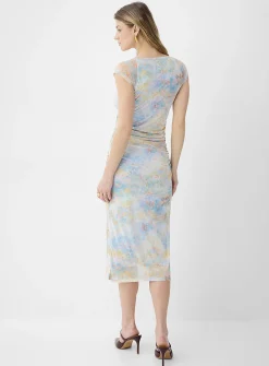 Ruched micromesh midi dress