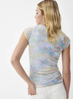 Ruched micromesh T-shirt