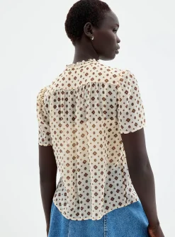Ruffled collar printed chiffon blouse