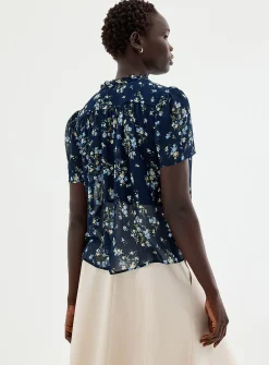 Ruffled collar printed chiffon blouse