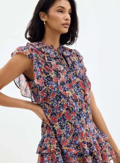 Ruffled floral chiffon dress