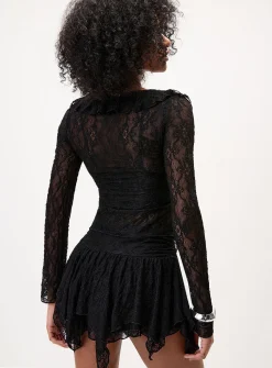 Ruffled lace tie-front cardigan