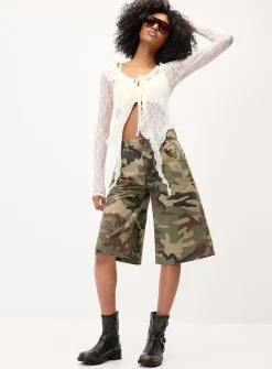 Ruffled lace tie-front cardigan