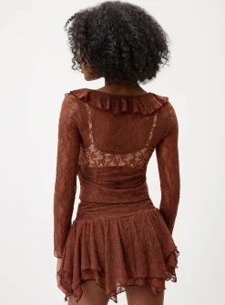 Ruffled lace tie-front cardigan