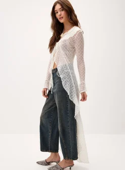 Ruffled long cardigan