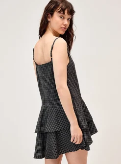 Ruffled mini-check dress