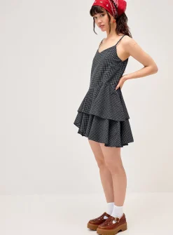 Ruffled mini-check dress