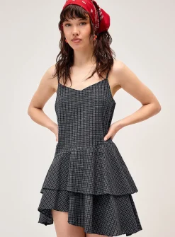 Ruffled mini-check dress