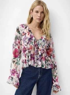 Ruffled sheer chiffon blouse