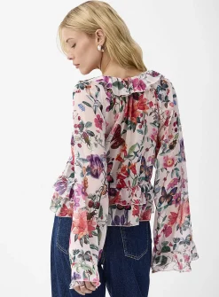 Ruffled sheer chiffon blouse