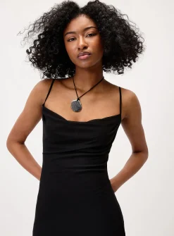 Ruffled slit mesh dress