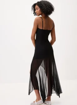 Ruffled slit mesh dress