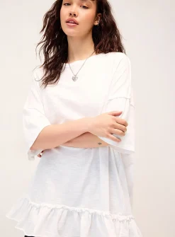 Ruffled slub oversized T-shirt