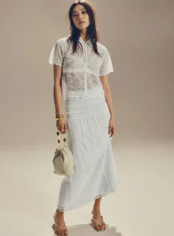 Ruffled stretch lace maxi skirt