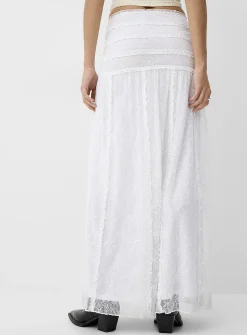Ruffled stretch lace maxi skirt