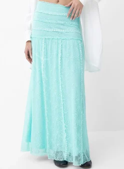 Ruffled stretch lace maxi skirt