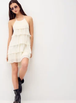Ruffled tiered halter dress