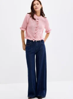 Ruffled trim short sleeves cardigan
