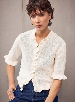 Ruffled trim short sleeves cardigan